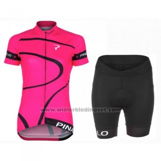 2016 Fietskleding Vrouw Pinarello Zwart en Fuchsia Korte Mouwen en Koersbroek