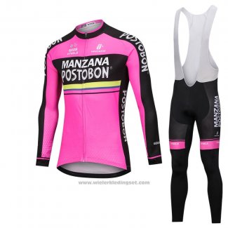 2018 Fietskleding Manzana Postobon Roze Lange Mouwen en Koersbroek