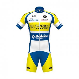 2021 Fietskleding Sport Vlaanderen-Baloise Blauw Wit Geel Korte Mouwen en Koersbroek