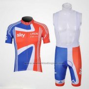 2012 Fietskleding Sky Kampioen Regno Unito Oranje en Blauw Korte Mouwen en Koersbroek