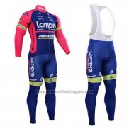 2015 Fietskleding Lampre Merida Roze en Blauw Lange Mouwen en Koersbroek