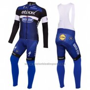 2016 Fietskleding Etixx Quick Step Blauw en Zwart Lange Mouwen en Koersbroek