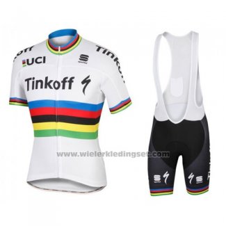 2016 Fietskleding UCI Wereldkampioen Tinkoff Wit Korte Mouwen en Koersbroek