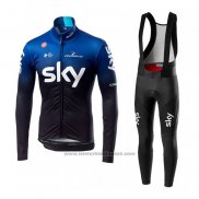 2019 Fietskleding Sky Blauw Zwart Lange Mouwen en Koersbroek