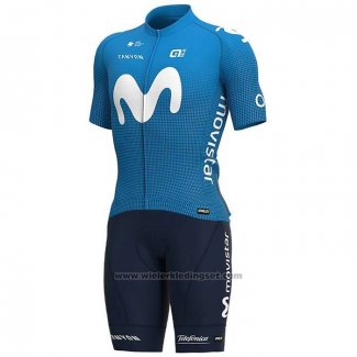 2020 Fietskleding Movistar Wit Blauw Korte Mouwen en Koersbroek