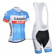 2014 Fietskleding Garmin Sharp Lichtblauw en Wit Korte Mouwen en Koersbroek