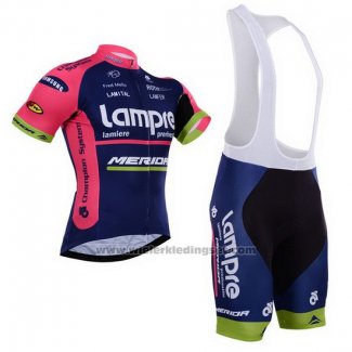 2015 Fietskleding Lampre Merida Roze en Blauw Korte Mouwen en Koersbroek