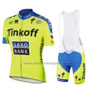 2016 Fietskleding Tinkoff Saxo Bank Geel en Blauw Korte Mouwen en Koersbroek