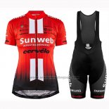 2019 Fietskleding Vrouw Sunweb Oranje Wit Korte Mouwen en Koersbroek