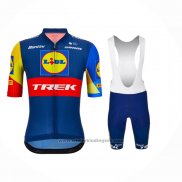 2024 Fietskleding Lidl Trek Diep Blauw Rood Korte Mouwen en Koersbroek