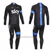 2013 Fietskleding Sky Blauw en Zwart Lange Mouwen en Koersbroek