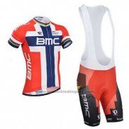 2014 Fietskleding BMC Kampioen Noorwegen Blauw en Rood Korte Mouwen en Koersbroek