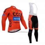 2015 Fietskleding CCC Zwart en Oranje Lange Mouwen en Koersbroek