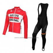 2015 Fietskleding Lotto Soudal Rood en Wit Lange Mouwen en Koersbroek