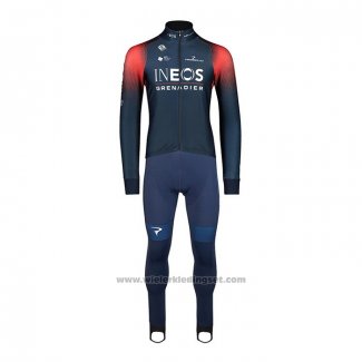 2022 Fietskleding INEOS Grenadiers Donker Blauw Lange Mouwen en Koersbroek