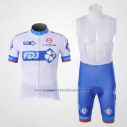 2010 Fietskleding FDJ Wit en Azuur Korte Mouwen en Koersbroek