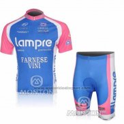 2010 Fietskleding Lampre Farnese Vini Roze en Lichtblauw Korte Mouwen en Koersbroek