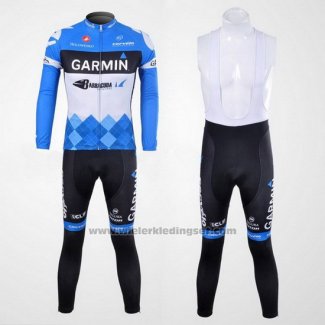 2012 Fietskleding Garmin Cervelo Wit en Azuur Lange Mouwen en Koersbroek