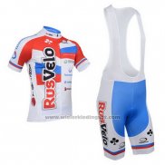 2013 Fietskleding Rusvelo Wit en Rood Korte Mouwen en Koersbroek