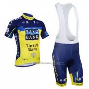 2013 Fietskleding Tinkoff Saxo Bank Blauw en Geel Korte Mouwen en Koersbroek