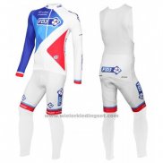 2016 Fietskleding FDJ Wit en Blauw Lange Mouwen en Koersbroek