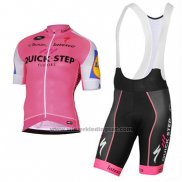 2017 Fietskleding Quick Step Roze Korte Mouwen en Koersbroek