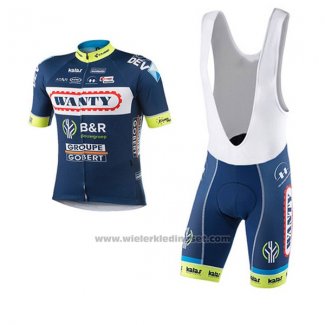 2017 Fietskleding Wanty Groupe Gobert Blauw Korte Mouwen en Koersbroek