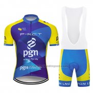 2019 Fietskleding PGN Blauw Helder Geel Korte Mouwen en Koersbroek