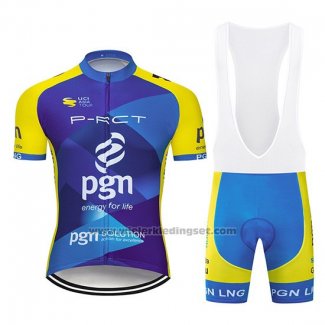 2019 Fietskleding PGN Blauw Helder Geel Korte Mouwen en Koersbroek