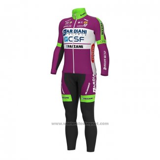 2022 Fietskleding Bardiani Csf Faizane Groen Violet Lange Mouwen en Koersbroek