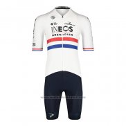 2022 Fietskleding British Champion INEOS Blauw Wit Korte Mouwen en Koersbroek