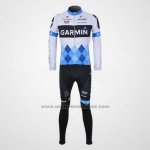 2011 Fietskleding Garmin Cervelo Blauw en Wit Lange Mouwen en Koersbroek