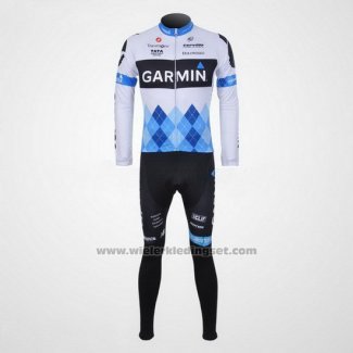 2011 Fietskleding Garmin Cervelo Blauw en Wit Lange Mouwen en Koersbroek