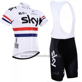 2015 Fietskleding Sky Kampioen Regno Unito Wit en Rood Korte Mouwen en Koersbroek