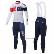 2016 Fietskleding IAM Wit en Blauw Lange Mouwen en Koersbroek