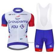 2021 Fietskleding Groupama-fdj Rood Blauw Wit Korte Mouwen en Koersbroek