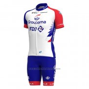 2021 Fietskleding Groupama-fdj Rood Blauw Korte Mouwen en Koersbroek