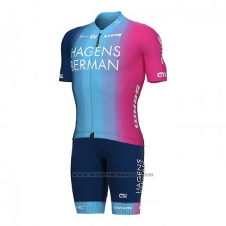 2022 Fietskleding Hagens Berman Axeon Fuchsia Azuur Korte Mouwen en Koersbroek