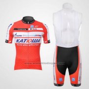 2012 Fietskleding Katusha Wit en Oranje Korte Mouwen en Koersbroek