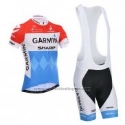 2014 Fietskleding Garmin Sharp Lichtblauw en Rood Korte Mouwen en Koersbroek