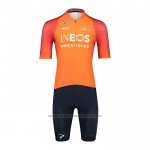 2022 Fietskleding INEOS Grenadiers Oranje Korte Mouwen en Koersbroek