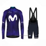 2023 Fietskleding Movistar Blauw Wit Lange Mouwen en Koersbroek