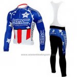 2010 Fietskleding BMC Kampioen Verenigde Staten Blauw Lange Mouwen en Koersbroek