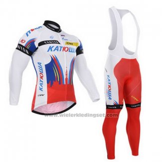 2015 Fietskleding Katusha Wit en Rood Lange Mouwen en Koersbroek