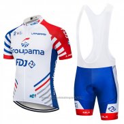 2018 Fietskleding FDJ Wit en Blauw Korte Mouwen en Koersbroek