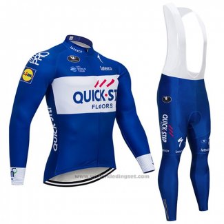 2018 Fietskleding Quick Step Floors Blauw en Wit Lange Mouwen en Koersbroek