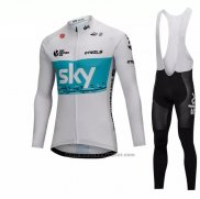 2018 Fietskleding Sky Wit en Blauw Lange Mouwen en Koersbroek