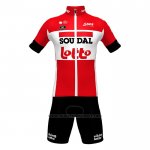 2022 Fietskleding Lotto Soudal Rood Korte Mouwen en Koersbroek