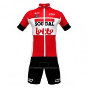 2022 Fietskleding Lotto Soudal Rood Korte Mouwen en Koersbroek