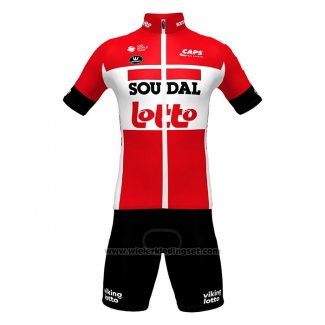 2022 Fietskleding Lotto Soudal Rood Korte Mouwen en Koersbroek